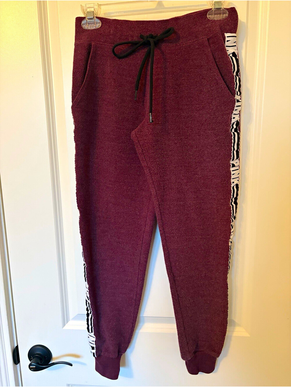 PINK Victoria's Secret Purple Fleece Logo Jogger Pants Drawstring Waist XS